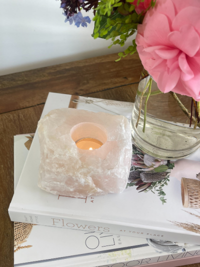 Raw Rose Quartz Candle Holder - Crystal Empire Australia