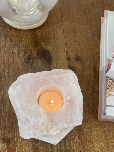 Raw Rose Quartz Candle Holder - Crystal Empire Australia