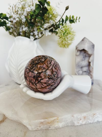 Rhodonite Sphere Pink & Black - Crystal Empire Australia