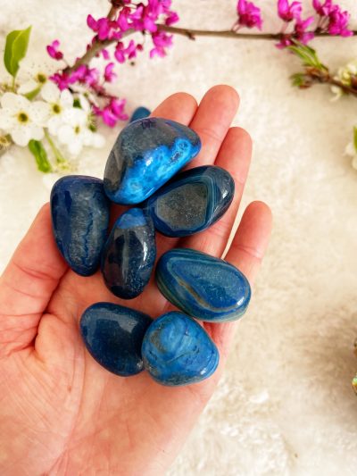 Blue Agate (Dyed) Tumbled Stone - Crystal Empire Australia