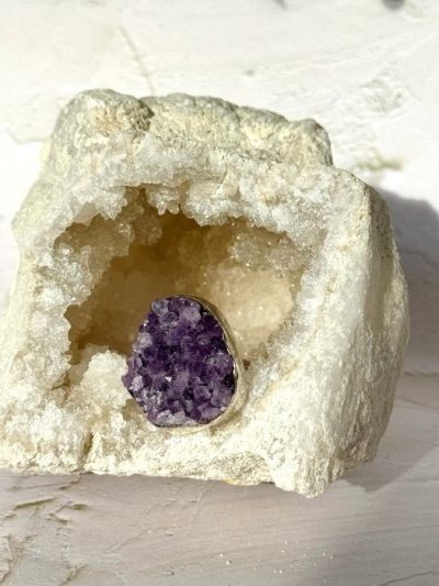Amethyst Druzy Ring Sterling Silver