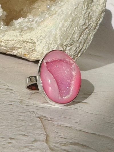 Druzy Agate Ring Pink Sterling Silver