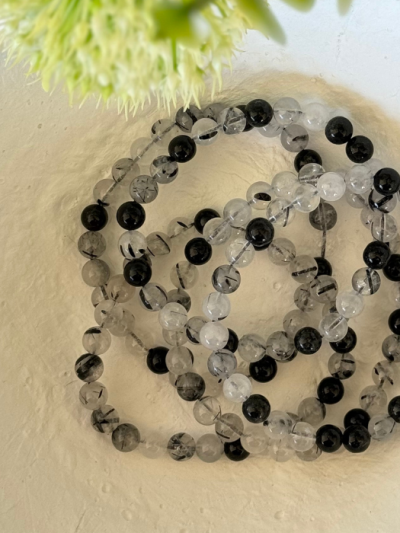Tourmalinated Quartz Bead Bracelet 6mm