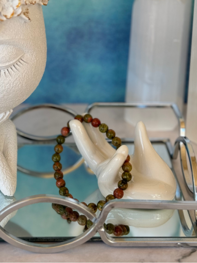 Unakite Bead Bracelet 6mm